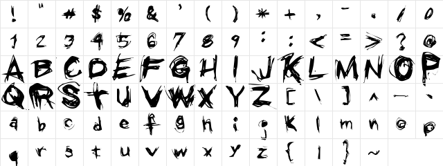 Grunge Regular  glyph index