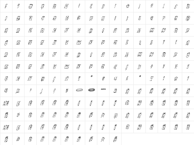 Hot Kiss Outline Italic Outline Italic  glyph index
