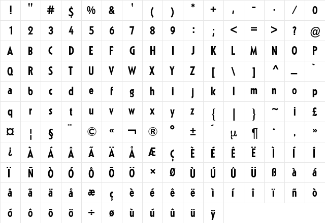 Kabel BQ Regular  glyph index