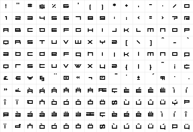 Kunstware Regular  glyph index