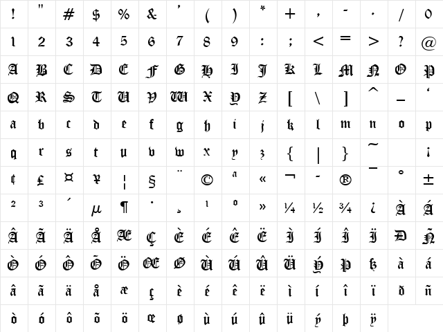Iglesia Regular  glyph index