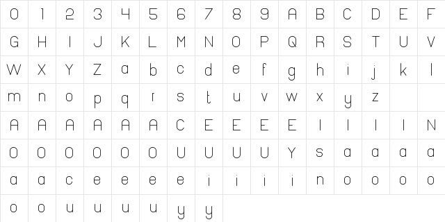 Pinchik Regular  glyph index