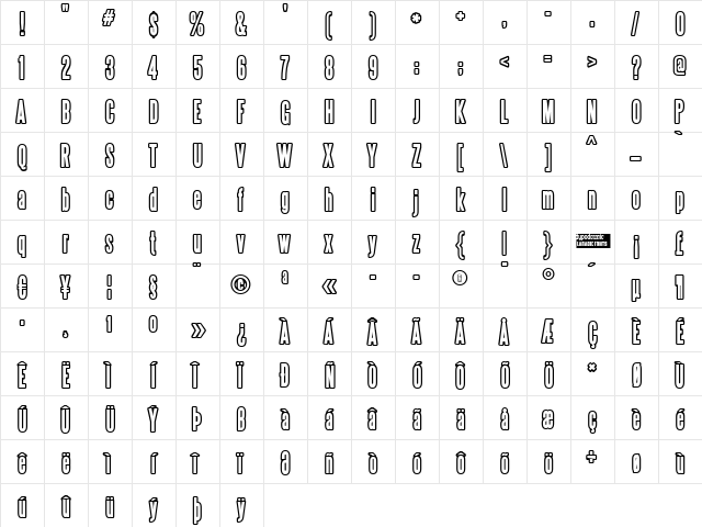 Steelfish Outline Regular  glyph index