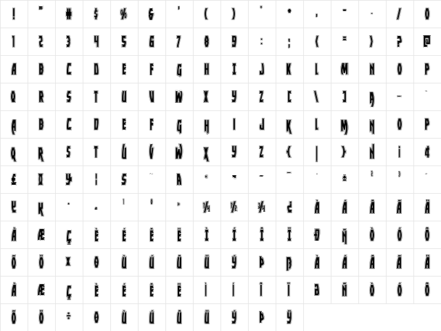 Yankee Clipper Academy Regular  glyph index