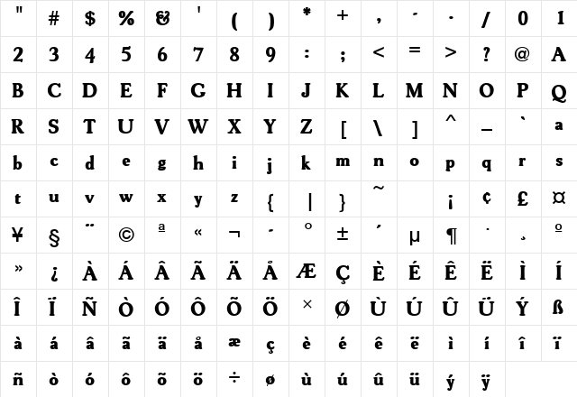 CooperOldStyURWTBol Regular  glyph index