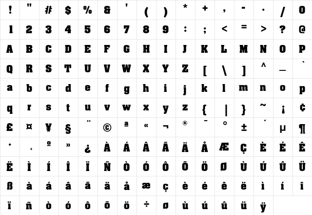 AachenEF Bold  glyph index