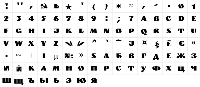 Granit Regular  glyph index