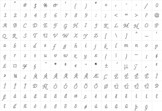 Quincy Ho Regular  glyph index