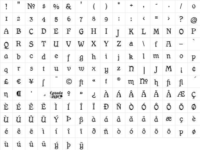 Hamlet Handtooled OsF Regular  glyph index