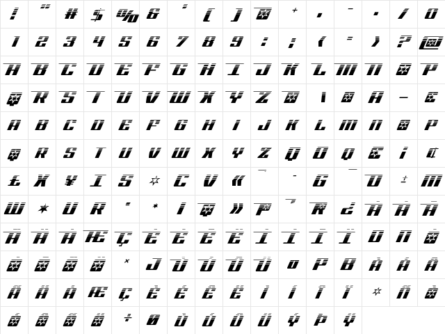 Rocket Pop Halftone Regular  glyph index
