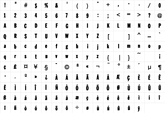 ZenherSSK Bold  glyph index