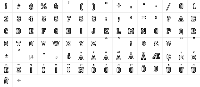 Nebraska Regular  glyph index