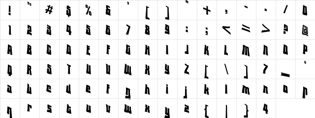 VTC Lo-Down Regular  glyph index