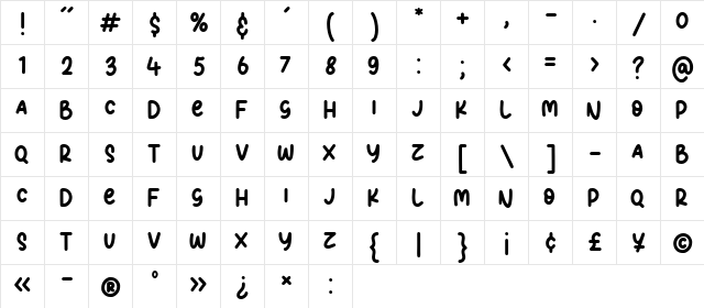 Shadow Beamer Regular  glyph index