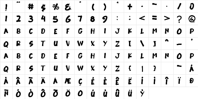 Burrick Regular  glyph index
