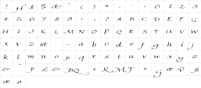 Florence-Light Ex Regular  glyph index