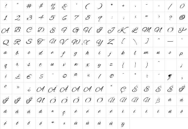 AlexBrush Regular  glyph index