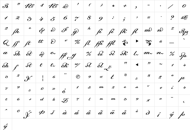 Dalliance Medium Italic  glyph index