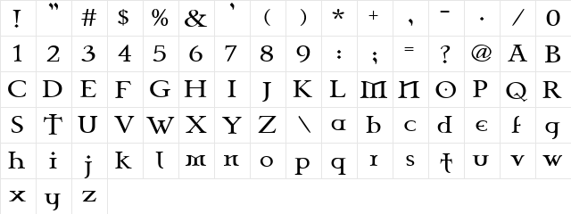 Celtic Garamond the 2nd Regular  glyph index