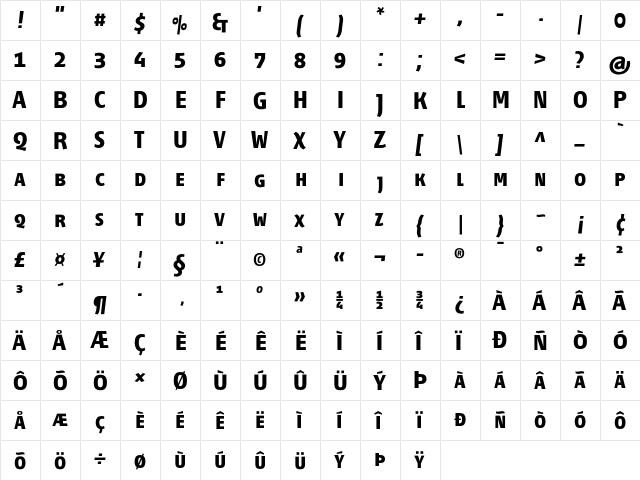 Fontana ND Ee SC Bold  glyph index