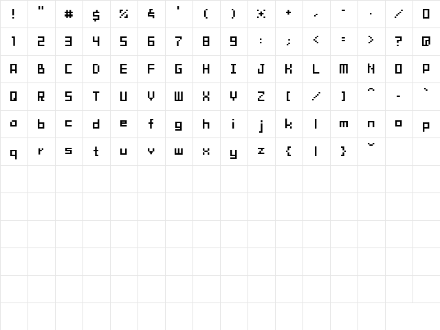 tama mini02 Regular  glyph index
