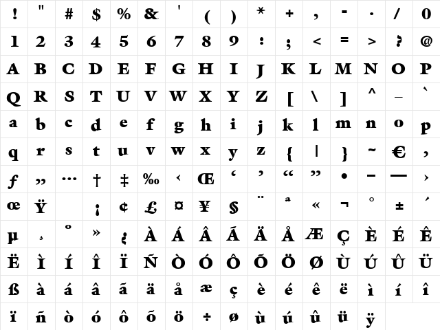 Deventer Regular  glyph index