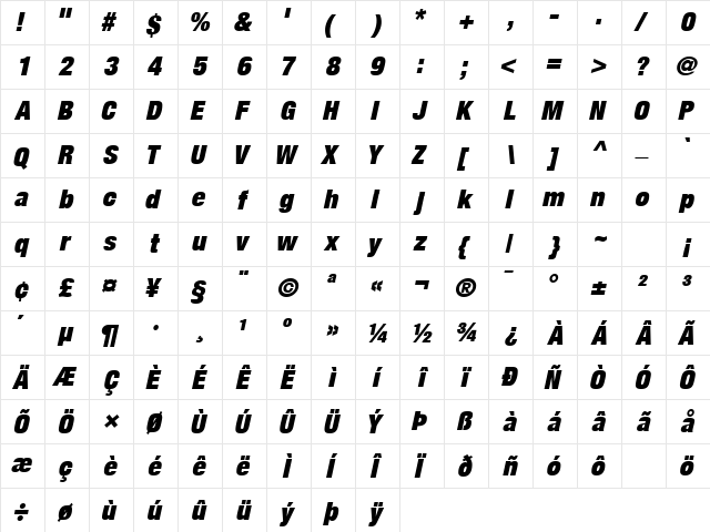 ContextRepriseUltraCondSSK Italic  glyph index