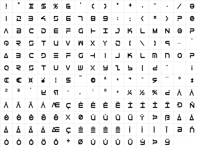Tele-Marines Condensed Bold Condensed Bold  glyph index