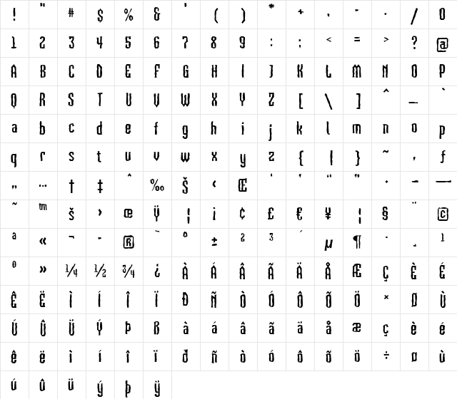 a_VizoraBrk Regular  glyph index