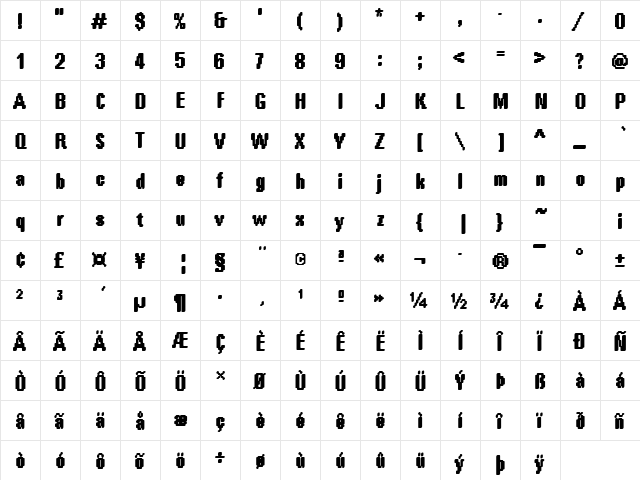 DTCRoughM69 Regular  glyph index