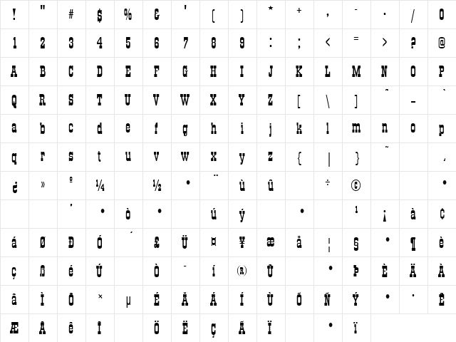 All Night 13 Regular  glyph index