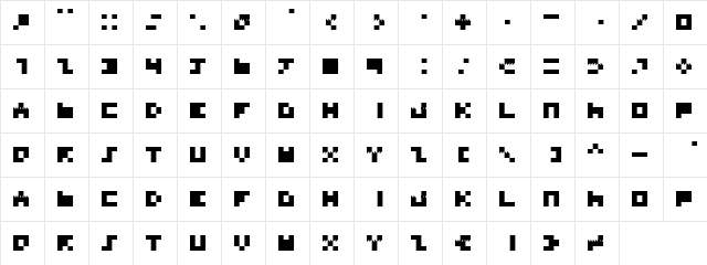 BD TINYFONT Regular  glyph index