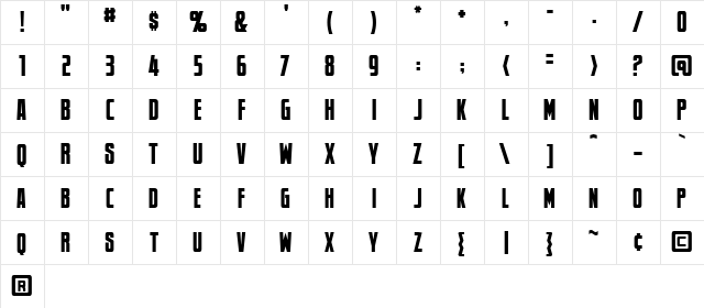 Newsflash BB Regular  glyph index