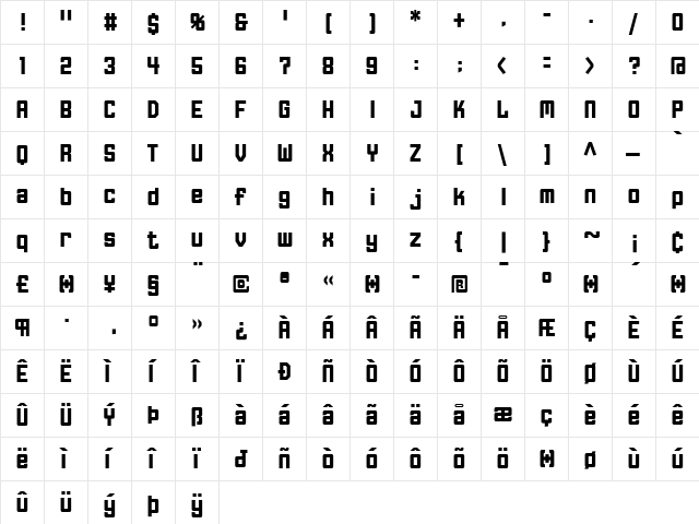 FFGothic OneTwoCondensed  glyph index
