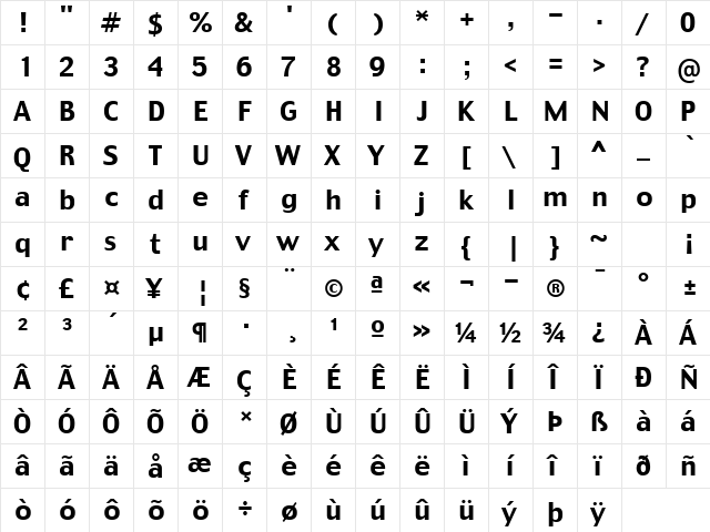 Charcoal Regular  glyph index