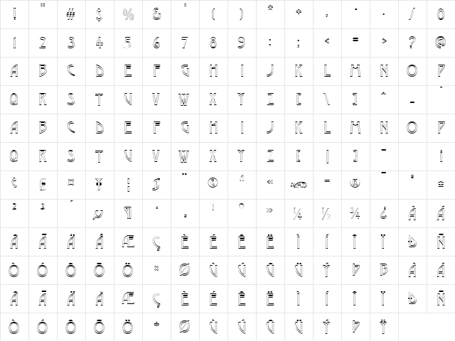 Dustine Regular  glyph index