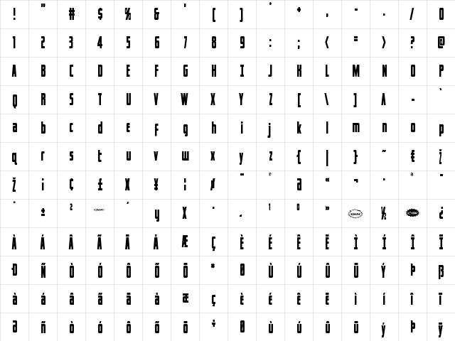 Captain Canaveral Condensed Condensed  glyph index