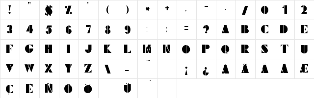 Blockbuster Regular  glyph index