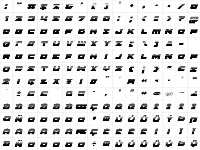 Banjin Halftone Italic Italic  glyph index