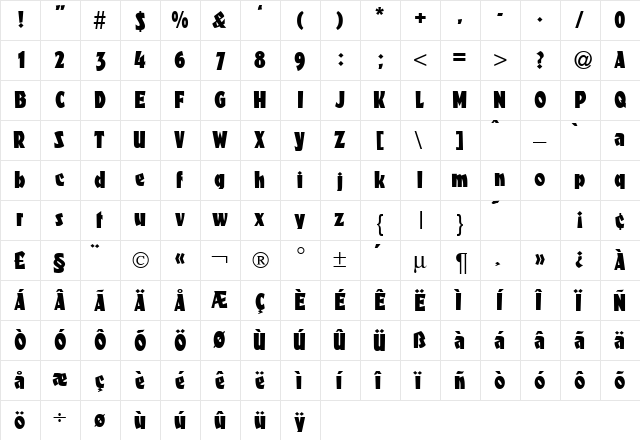 FanticDB Normal  glyph index