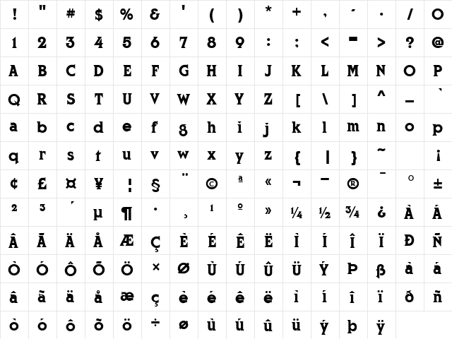 PT Mercury Normal  glyph index