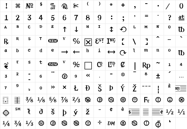 Amplifier Regular  glyph index