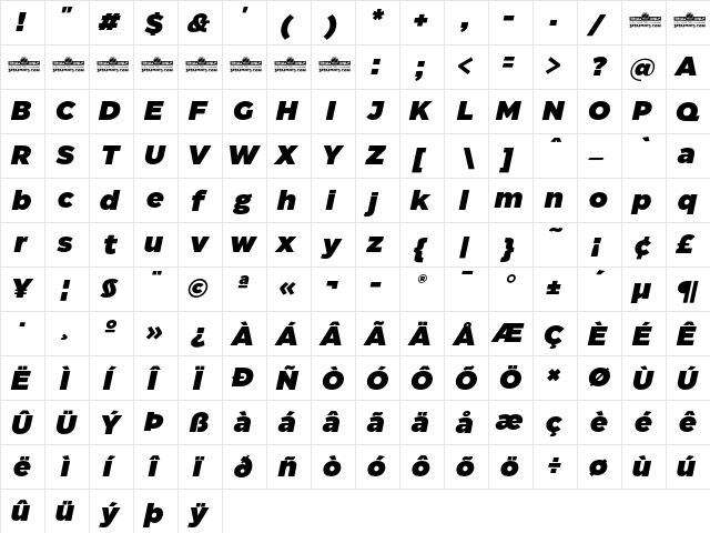 Eastman Trial Black Italic  glyph index