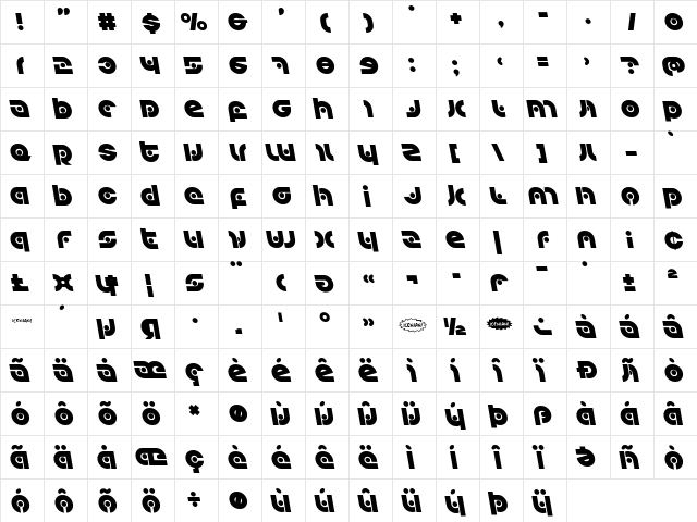 Kovacs Spot Leftalic Italic  glyph index