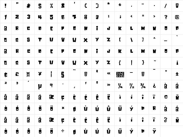 Westate Regular  glyph index