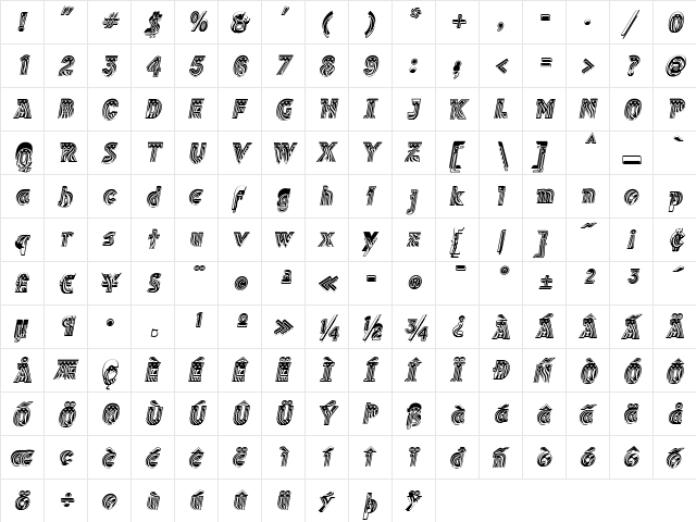 Cuban Medium  glyph index
