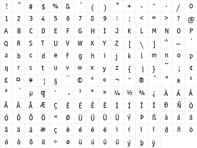 Officina Sans ITC Book  glyph index