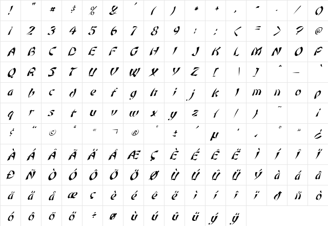 FZ UNIQUE 22 ITALIC Normal  glyph index