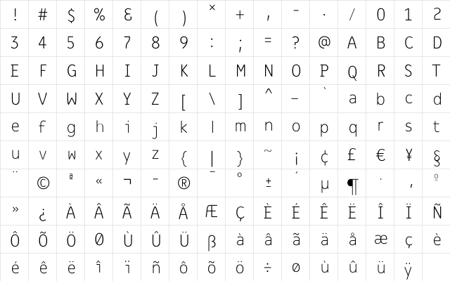 Message-ThinRounded Regular  glyph index
