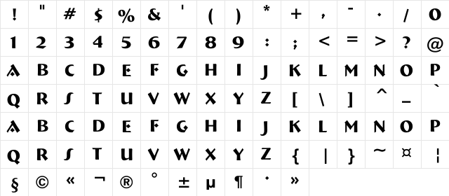 a_Bremen Regular  glyph index